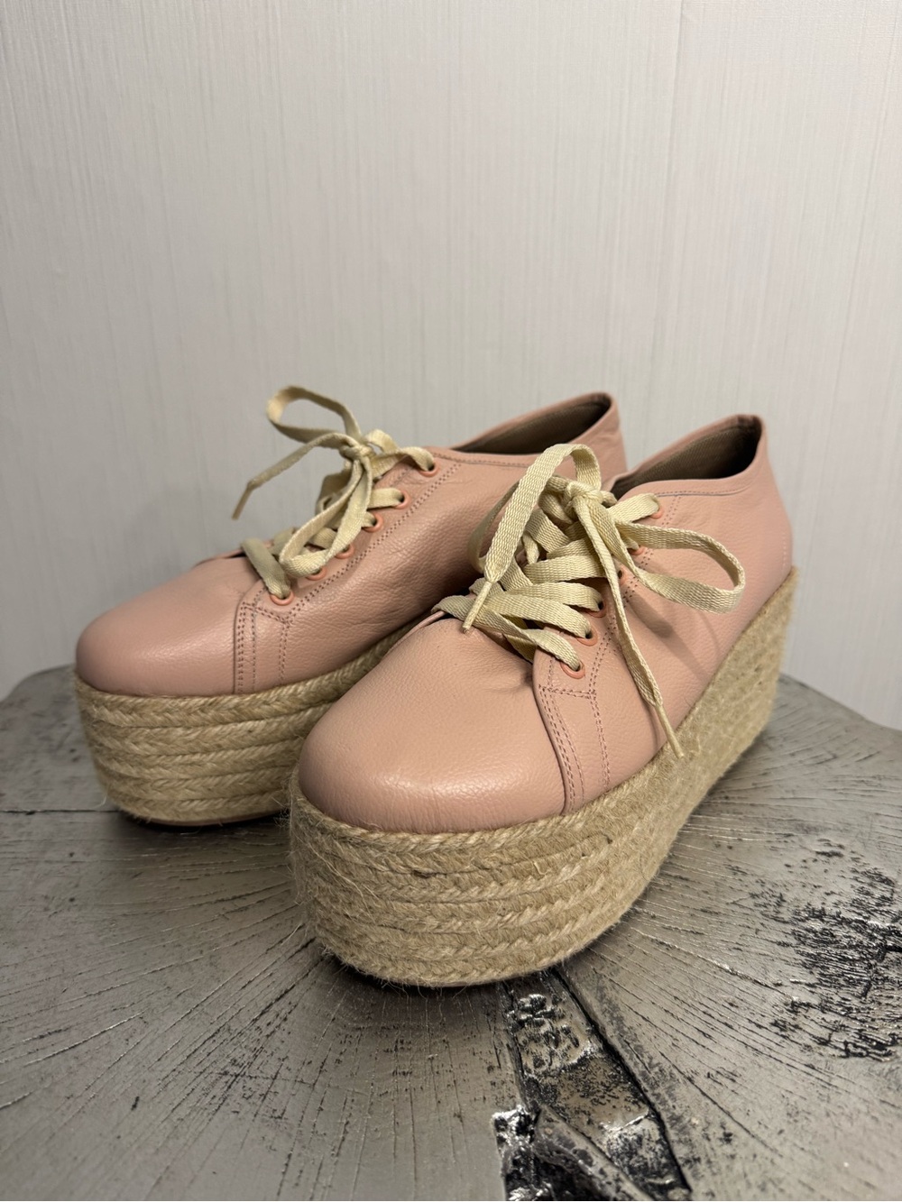 Nataly Mendez Platform Espadrille Tennis Shoes. Size 38. Pink/Tan.  Nearly New.